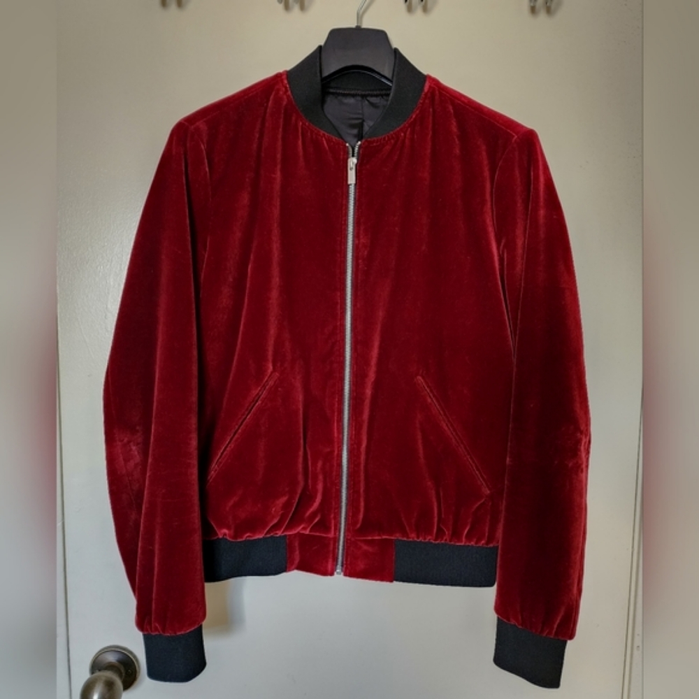 The Kooples Red Burgundy Velvet Velluto Jacket
